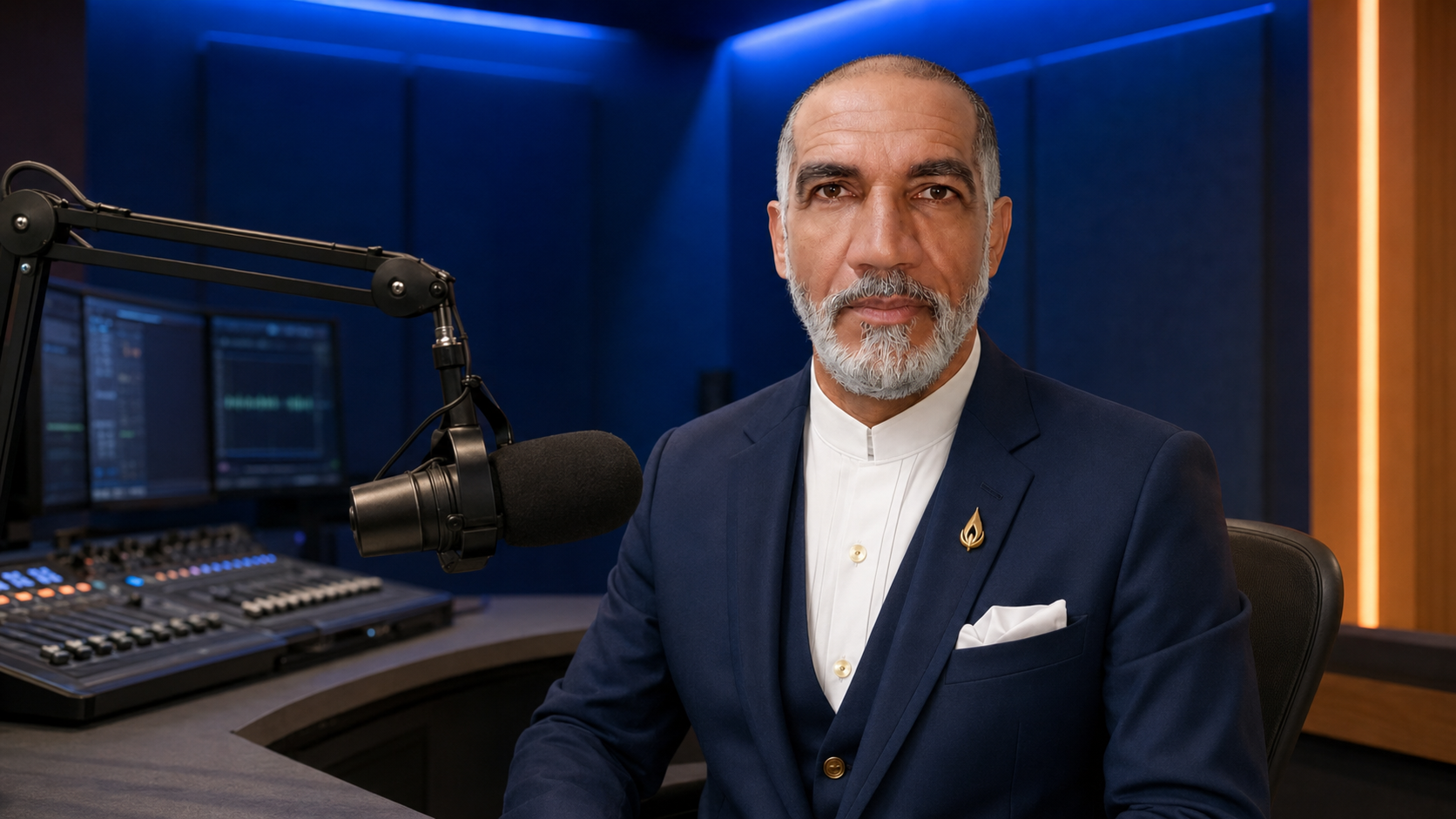 Reverendo Édrebe no estúdio da Rádio Gloriel